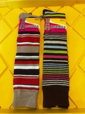 #1399 Mamia Ladies Striped Knee High Socks – Red, Brown, Black, Tan, White, Pink